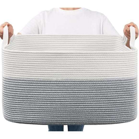 Large Toy Storage Basket, Grey Cotton Rope Baskets Toy Storage Bin - Picture 8 of 8